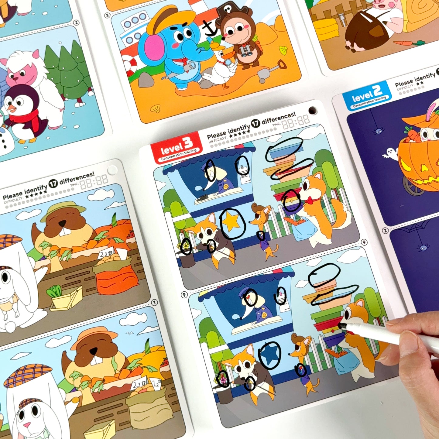 Find cards of different difficulty levels 1-3