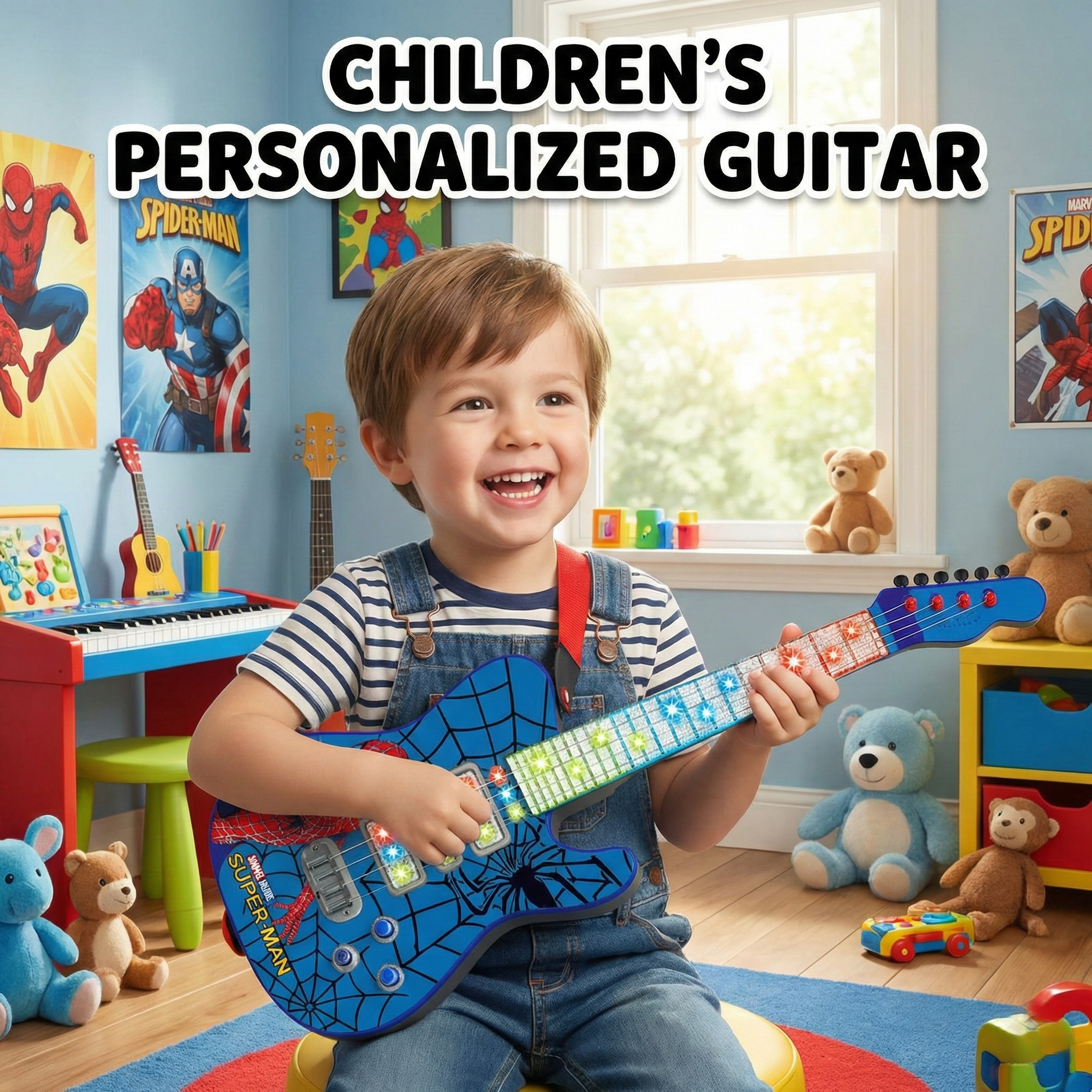 Children's simulated guitar, Spider-Man guitar, children's entry-level guitar instrument, simulated personalized guitar, musical instrument enlightenment