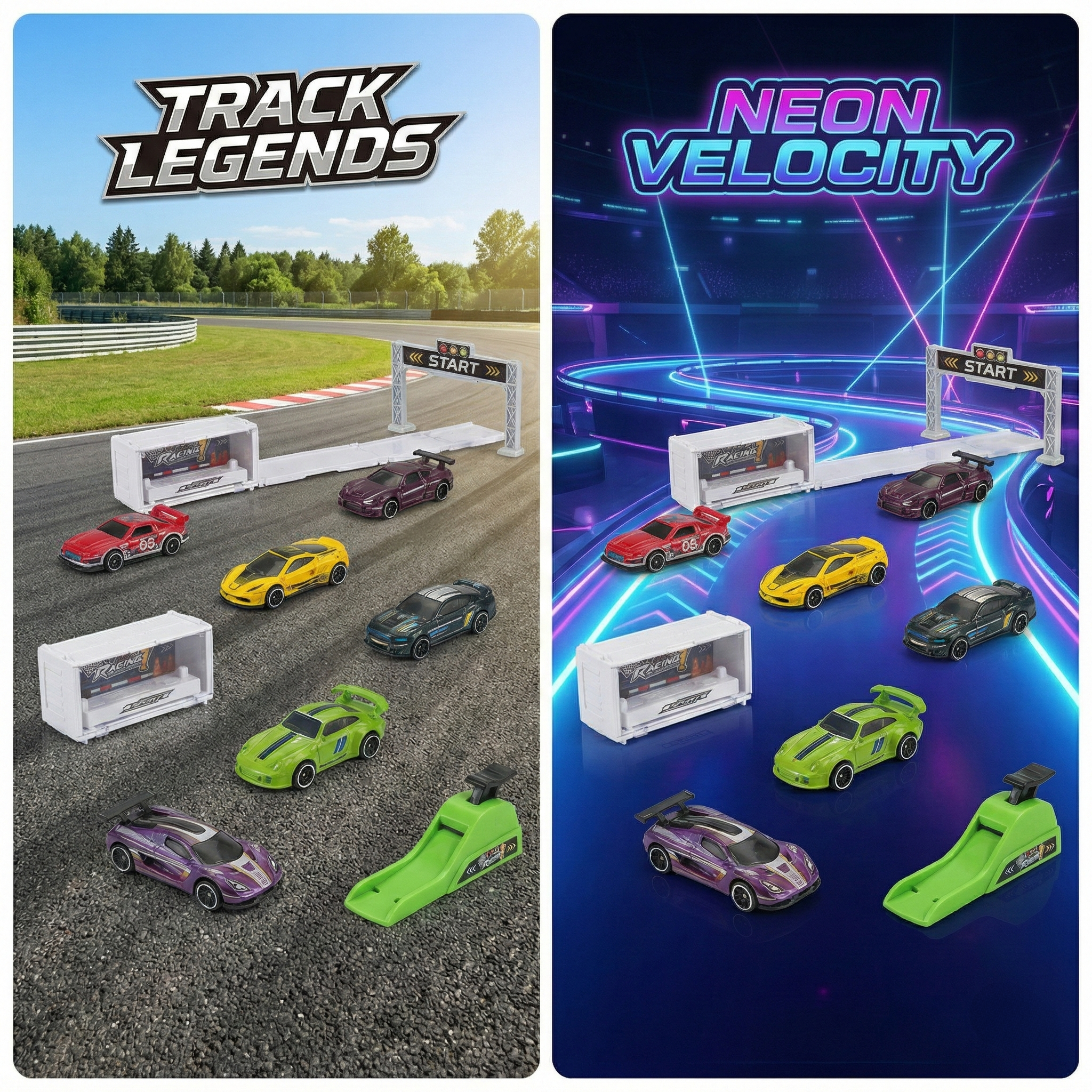 Storage container catapult runway for alloy sports car, folding catapult runway for racing car, children's racing toy folding runway toy car